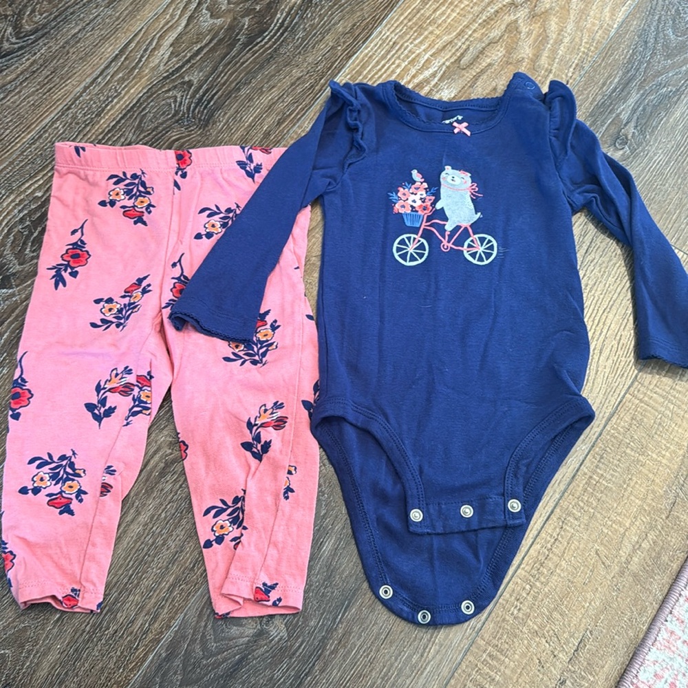 18m Carters Pink and Blue Bear on Bike Floral Set